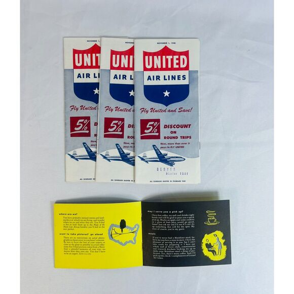 COMPLETE Vintage 1948 United Airline MAINLINER Flight Information Luggage More - Picture 5 of 11